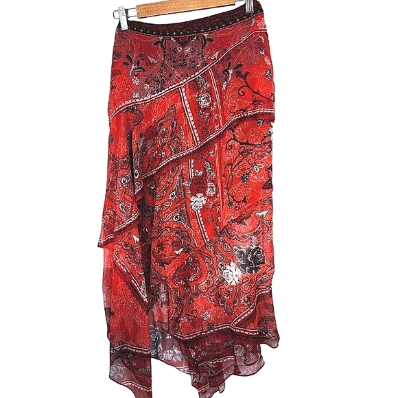 Camilla long skirt embellished hankerchief style red & paisley - size 16 - Picture 7 of 17